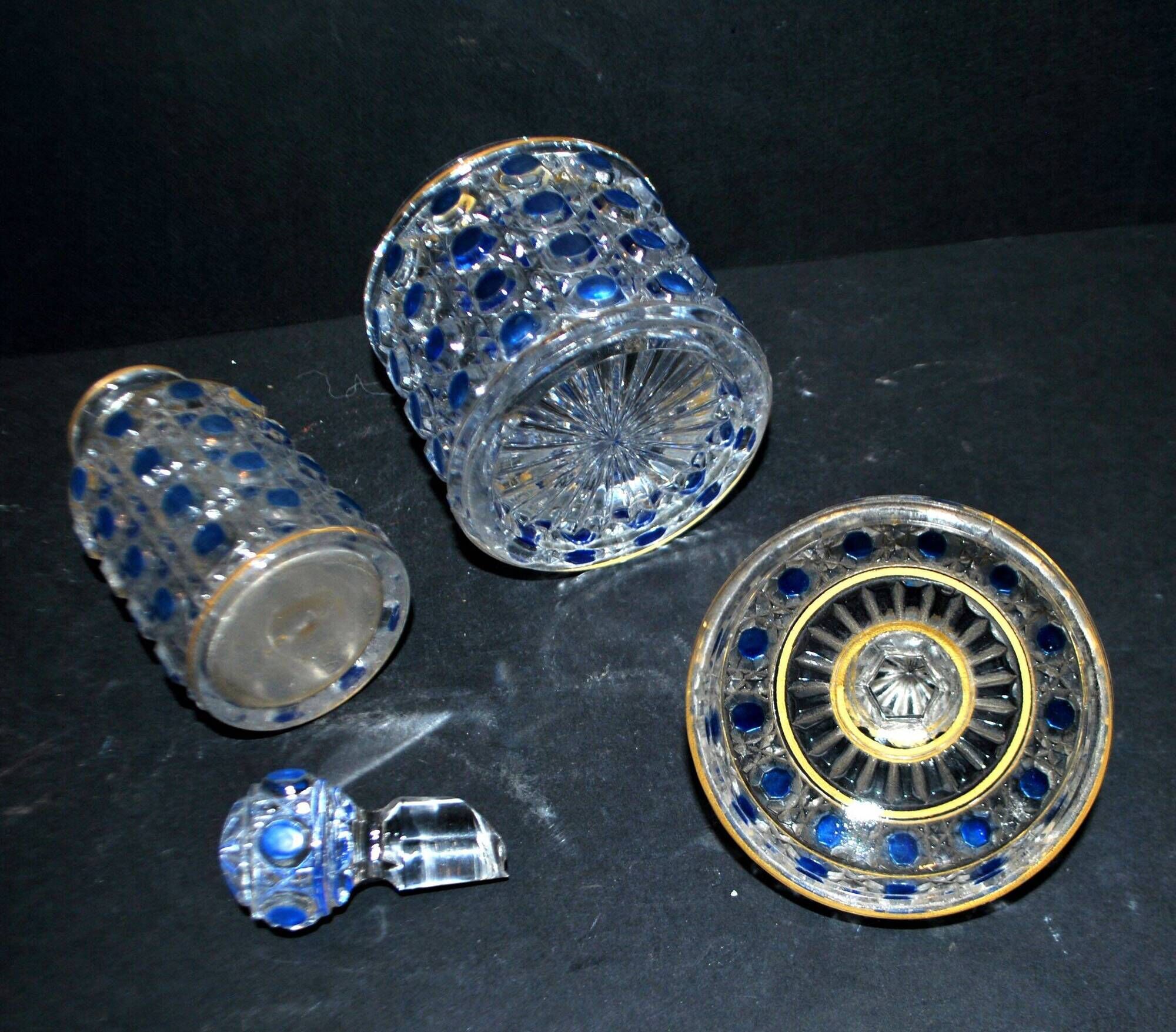 Baccarat bottle and box, antique diamond gemstones in moulded crystal, signed.