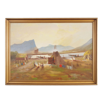 Painting „The Riverside Camp”, Scandinavian design, 19th century, by Vilhelm Oskar Engström