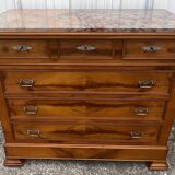 Louis-Philippe chest of drawers in cherry burl and Pyrenees marble top f