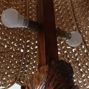 Lampe de table en bois sculpté et corde vintage