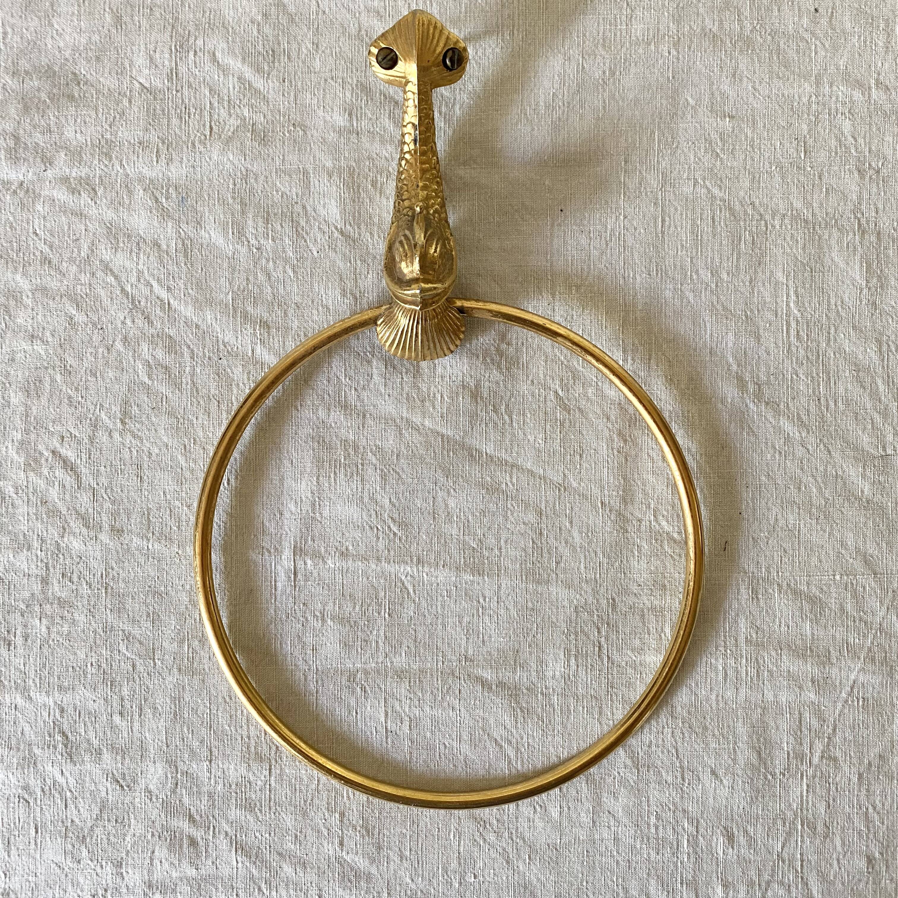 Porte serviette doré anneau , décor poisson