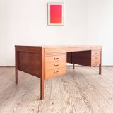 Grand bureau de direction en teck avec cuir, années 60