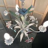 Antique florentine ceiling chandelier floral bouquet design 1970 decorative art sheet metal