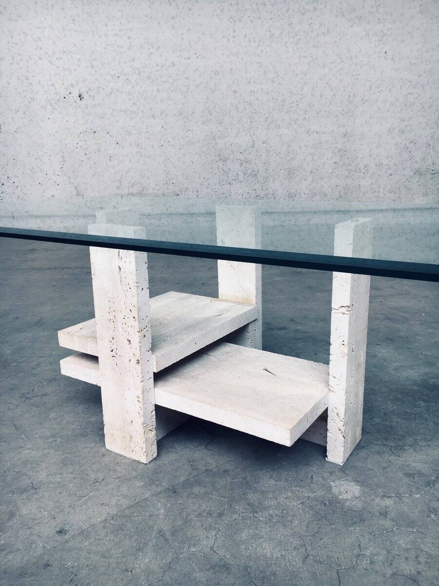 Brutalist Travertine Coffee Table by Willy Ballez, Belgium, 1970s