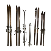 5 pairs of old wood skis 1900