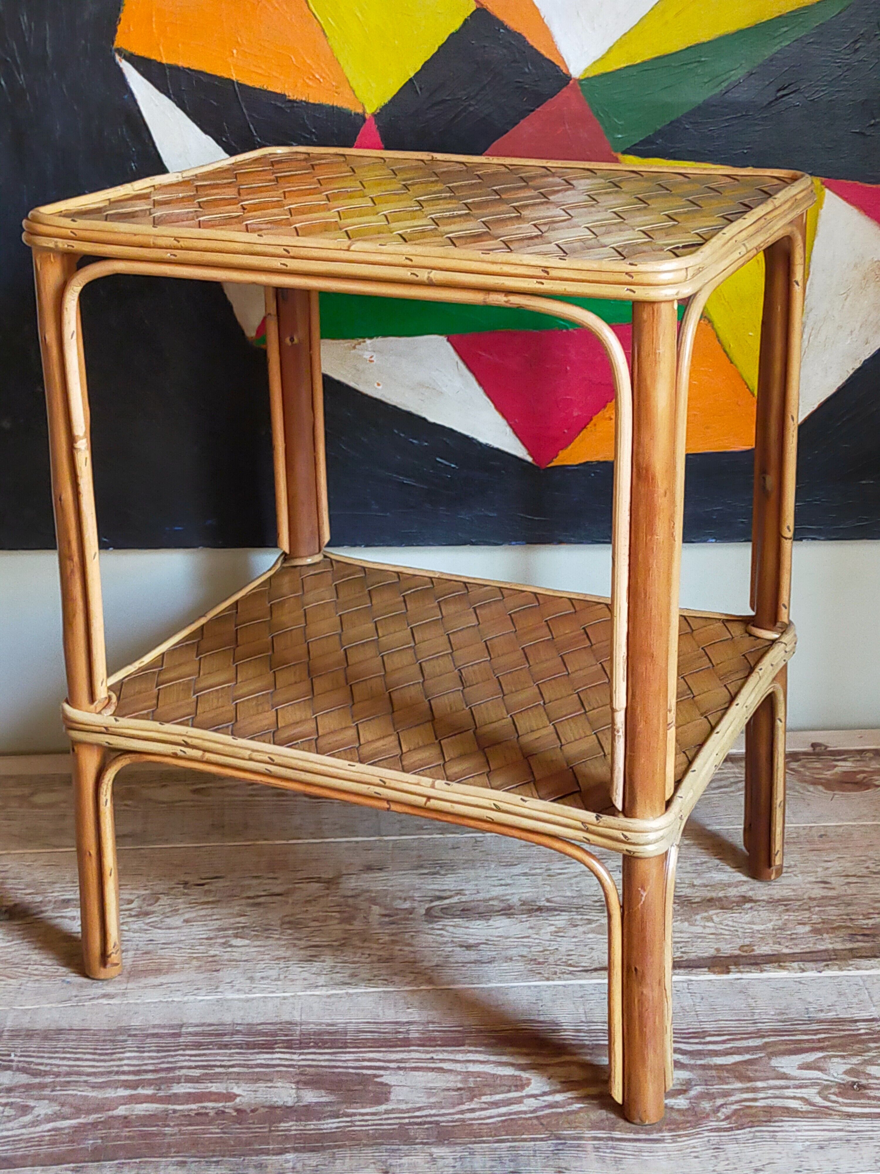 Side service table in wood and rattan 50s
