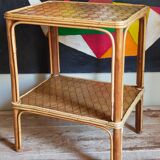 Side service table in wood and rattan 50s