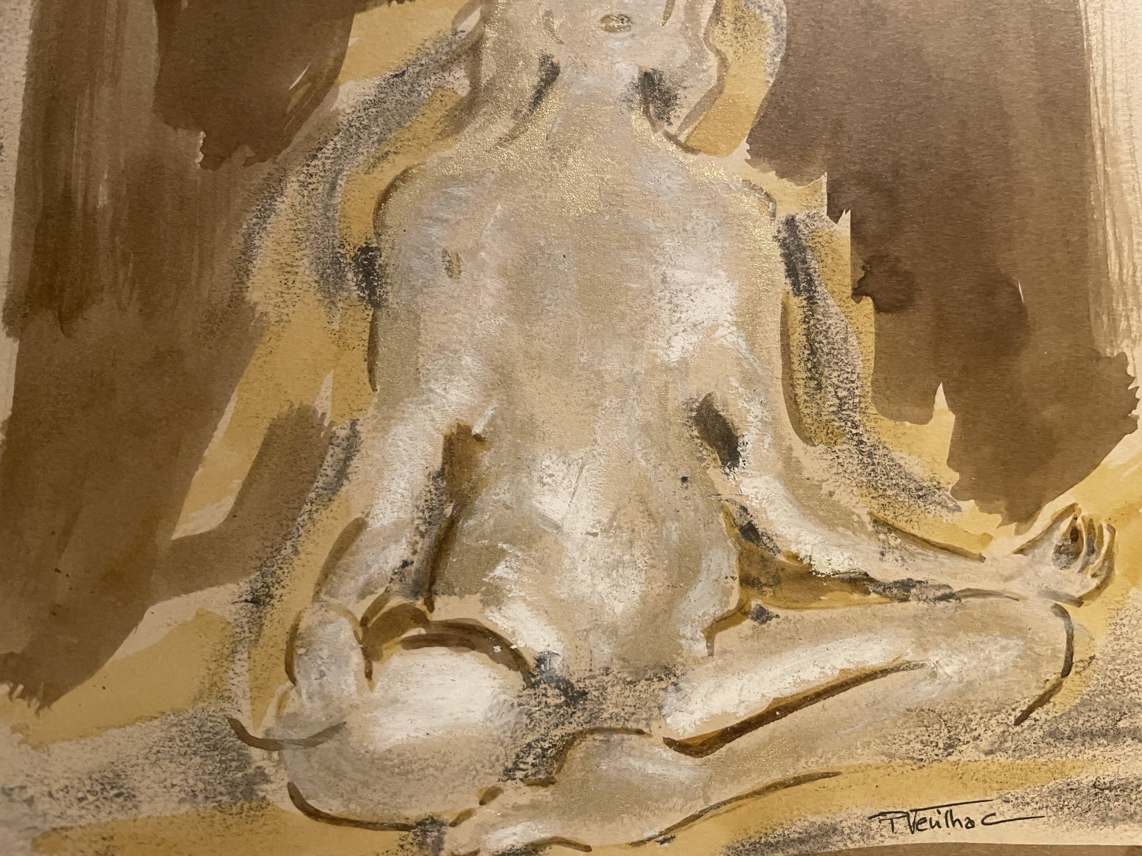 Signed painting, mixed media, female portrait "Zen"