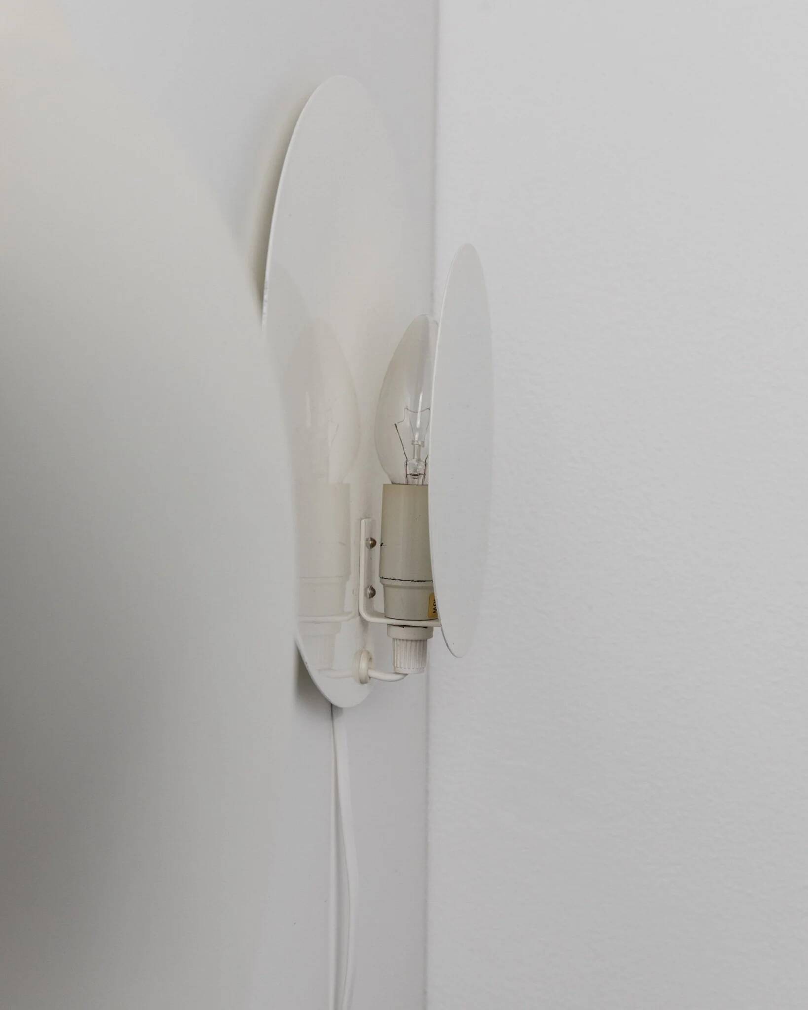 White metal Cirkel wall lamps by Kjeld Darø - set of 2, Danish 1980s diffused light