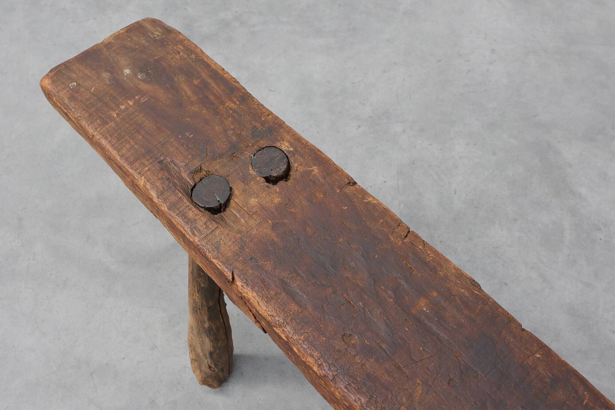 French Primitive Farmhouse Bench with Splayed Legs, 19th Century