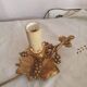 Small hand-held candle holder lamp in vintage gold metal