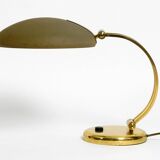 Huge 1970s brass table lamp with adjustable neck and shade from Hillebrand