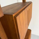 Antique modular shelf in solid French elm from the 60s, vintage