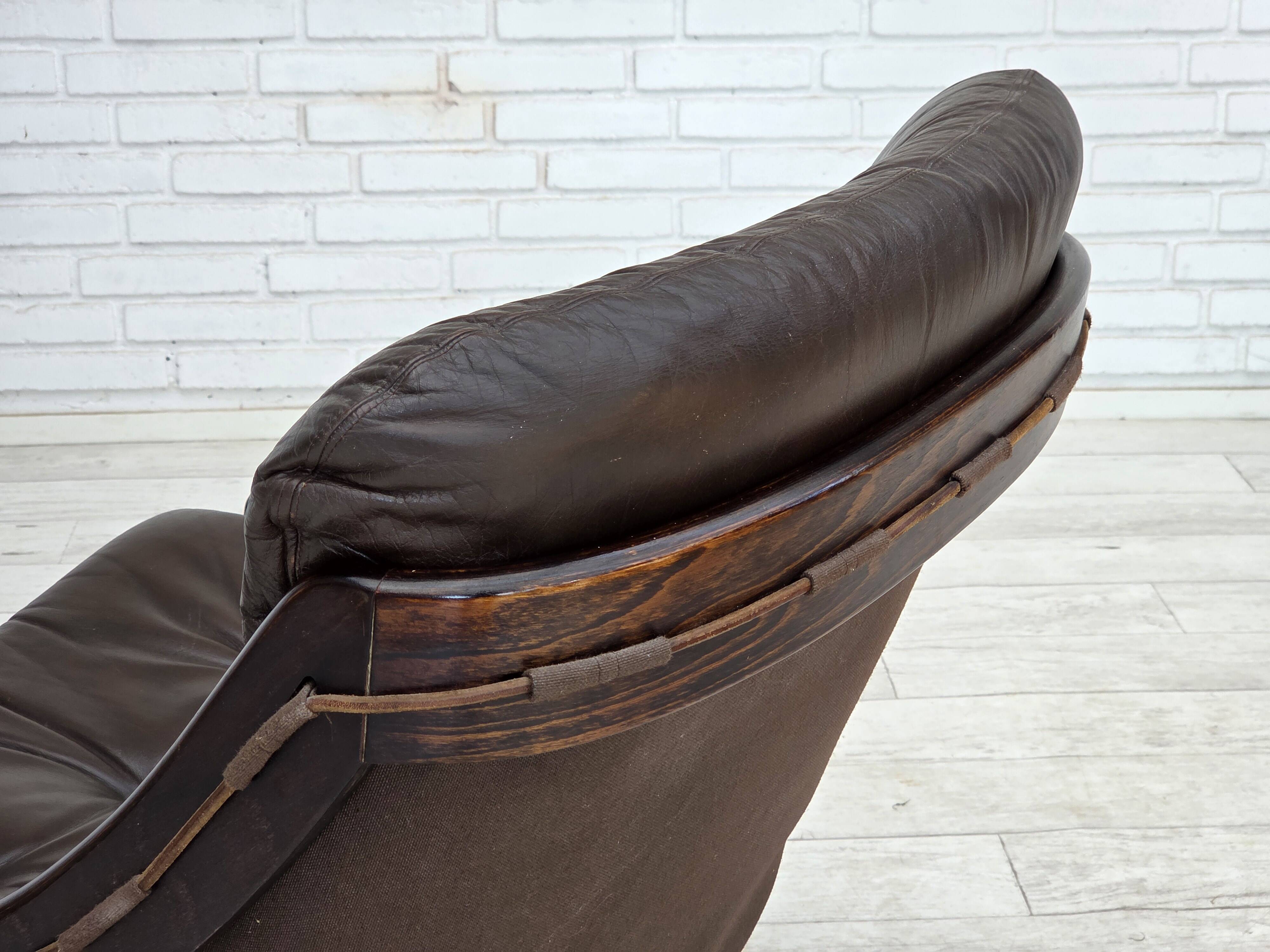 1970s, Swedish design by Åke Fribytter, armchair, furniture leather.
