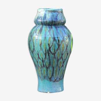 Vase bleu paon