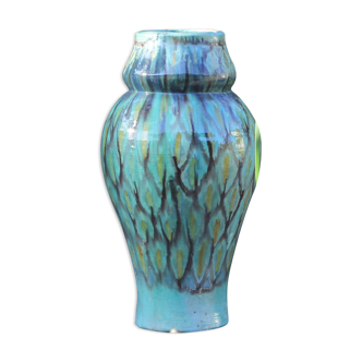 Vase bleu paon