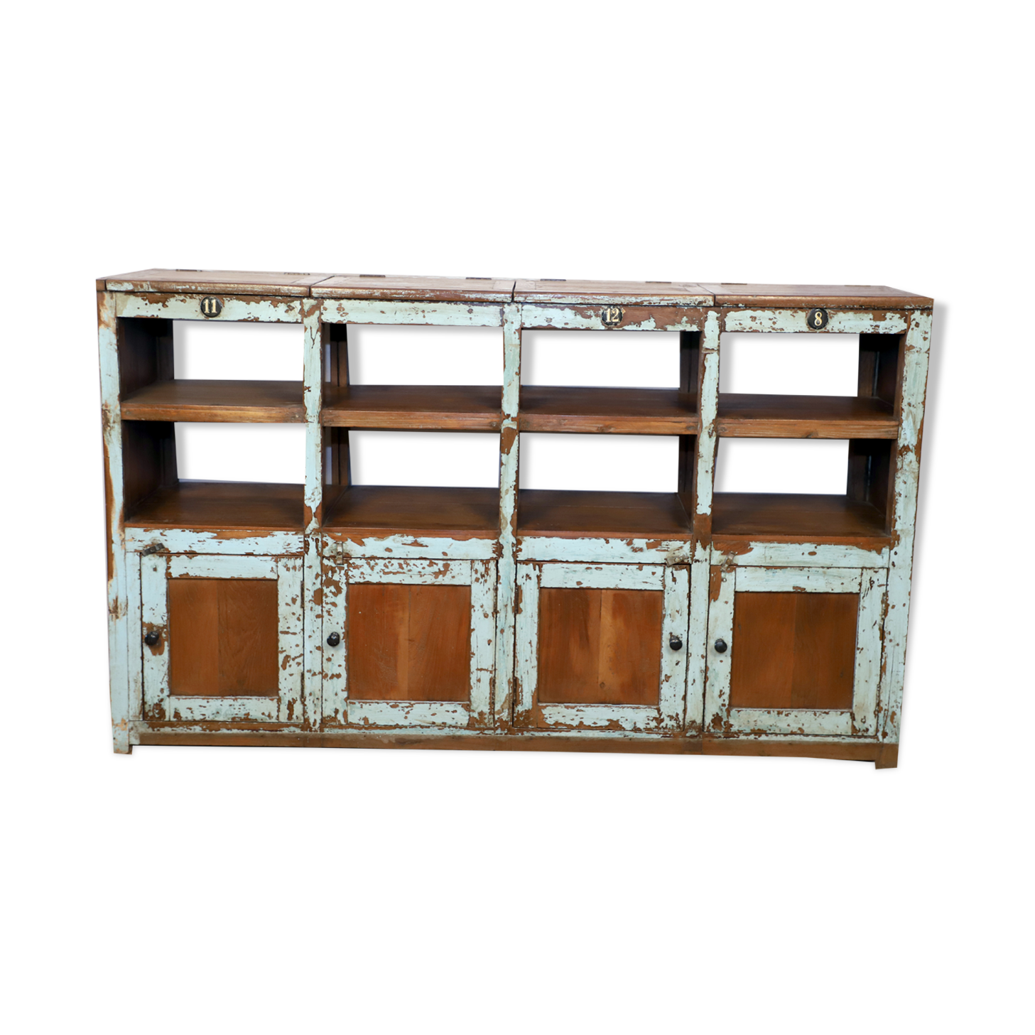Old Burmese teak craft furniture with original blue patina