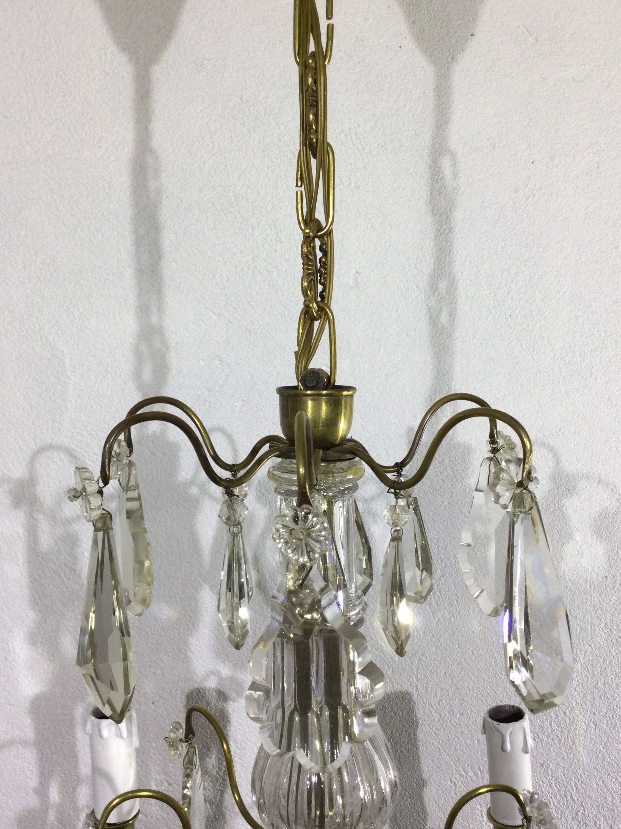 4 light bronze and crystal chandelier
