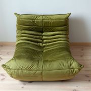 Togo set of corner armchair and  lounge in olive green velvet