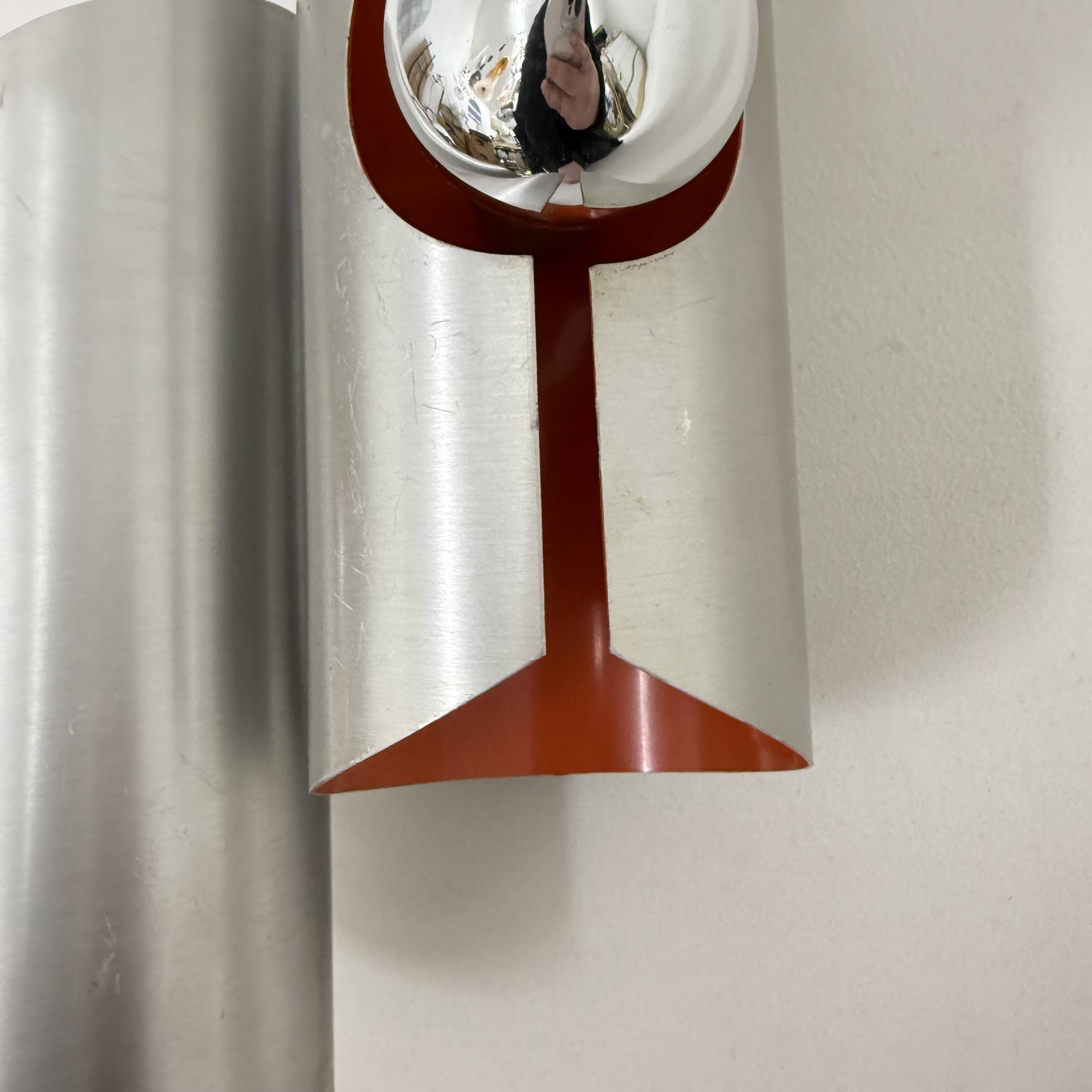 Space age aluminium with orange inside wall lamp sconce , 1970s