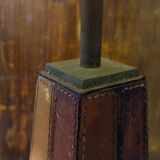 Vintage 80s design floor lamp in leather and brass.
