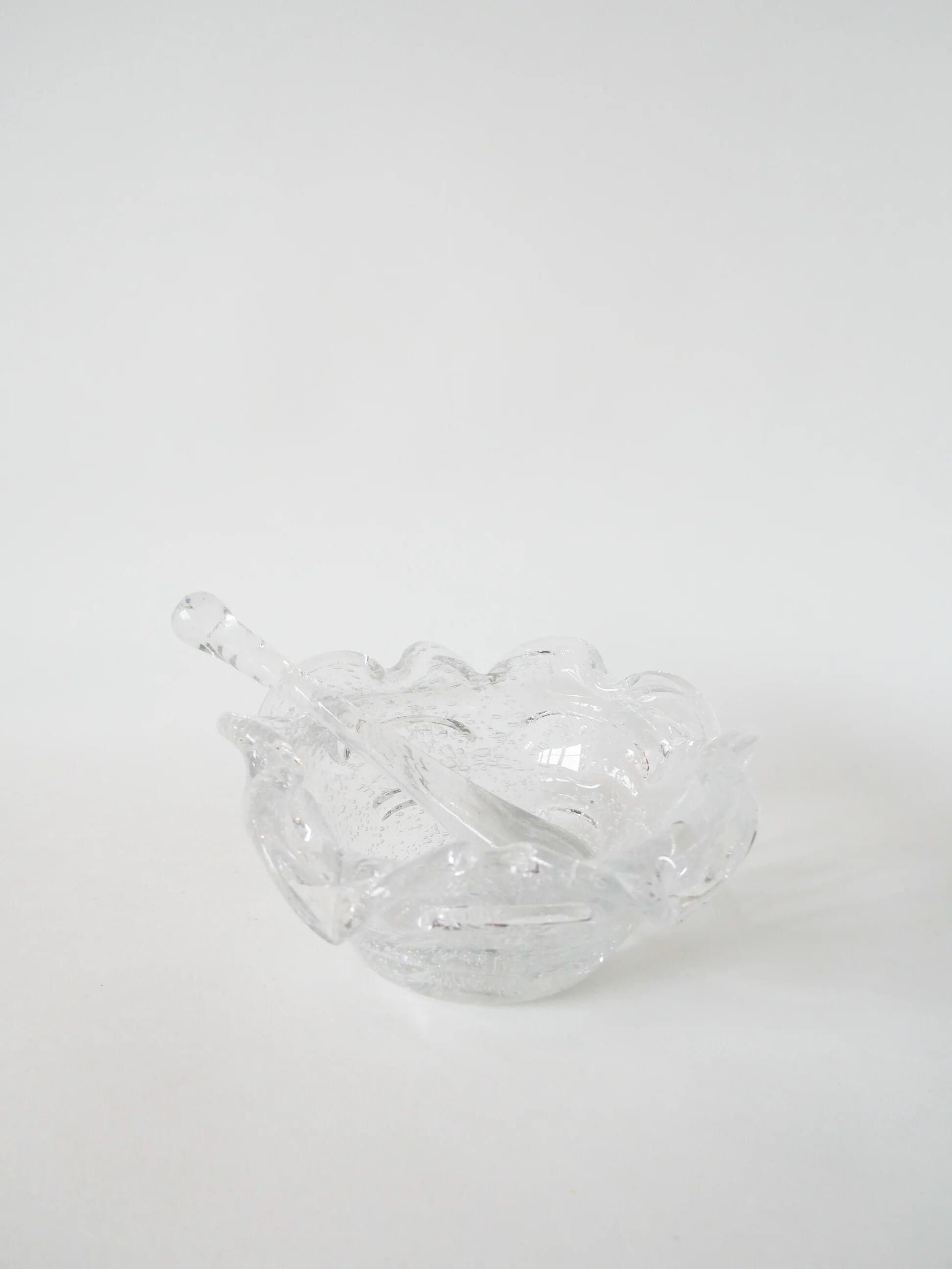 Large glass mortar with bubbles in the Biot style with a 1970s design pestle.