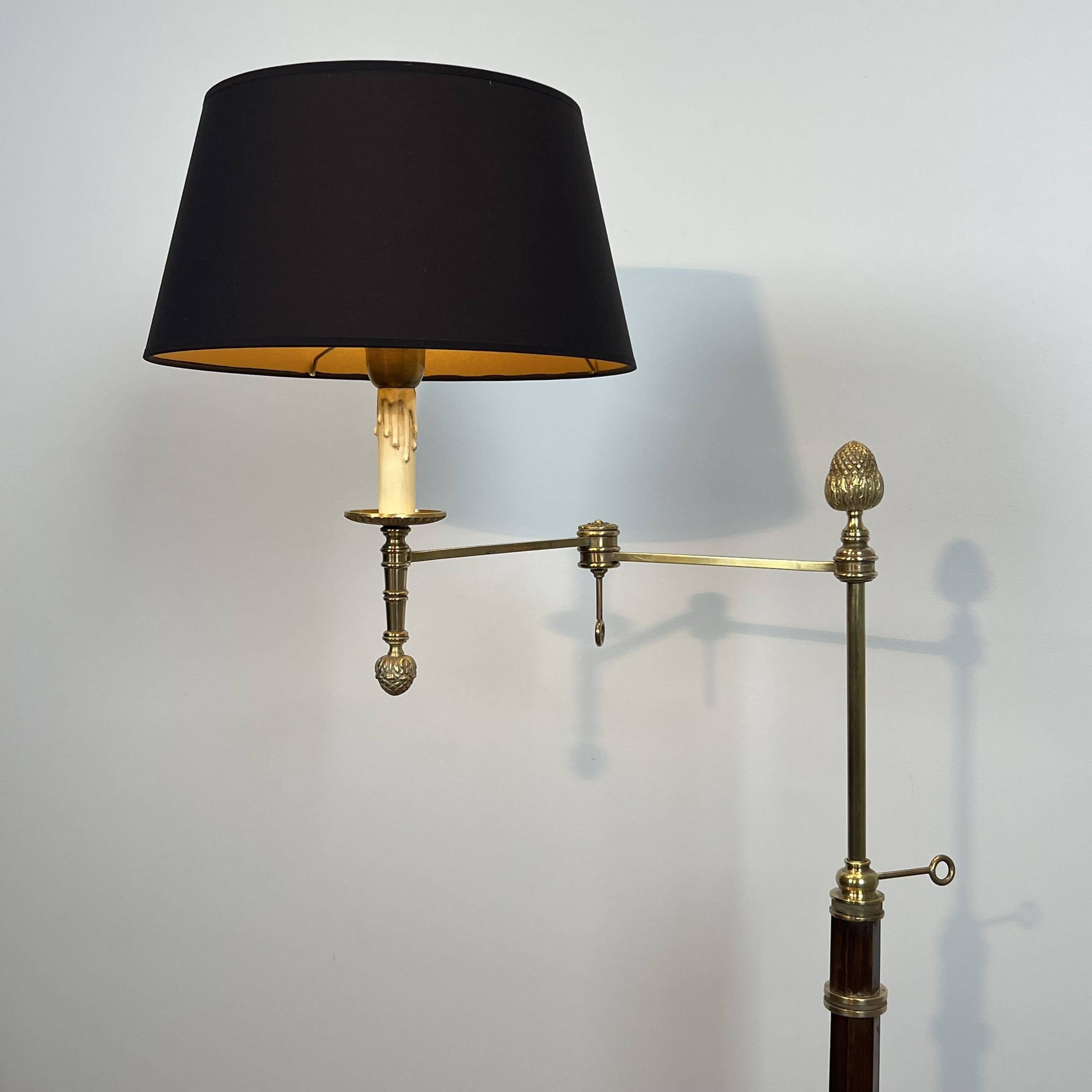 Reading Lamp in Mahogany and Gold Brass with Articulated Arm and Tripod Base
