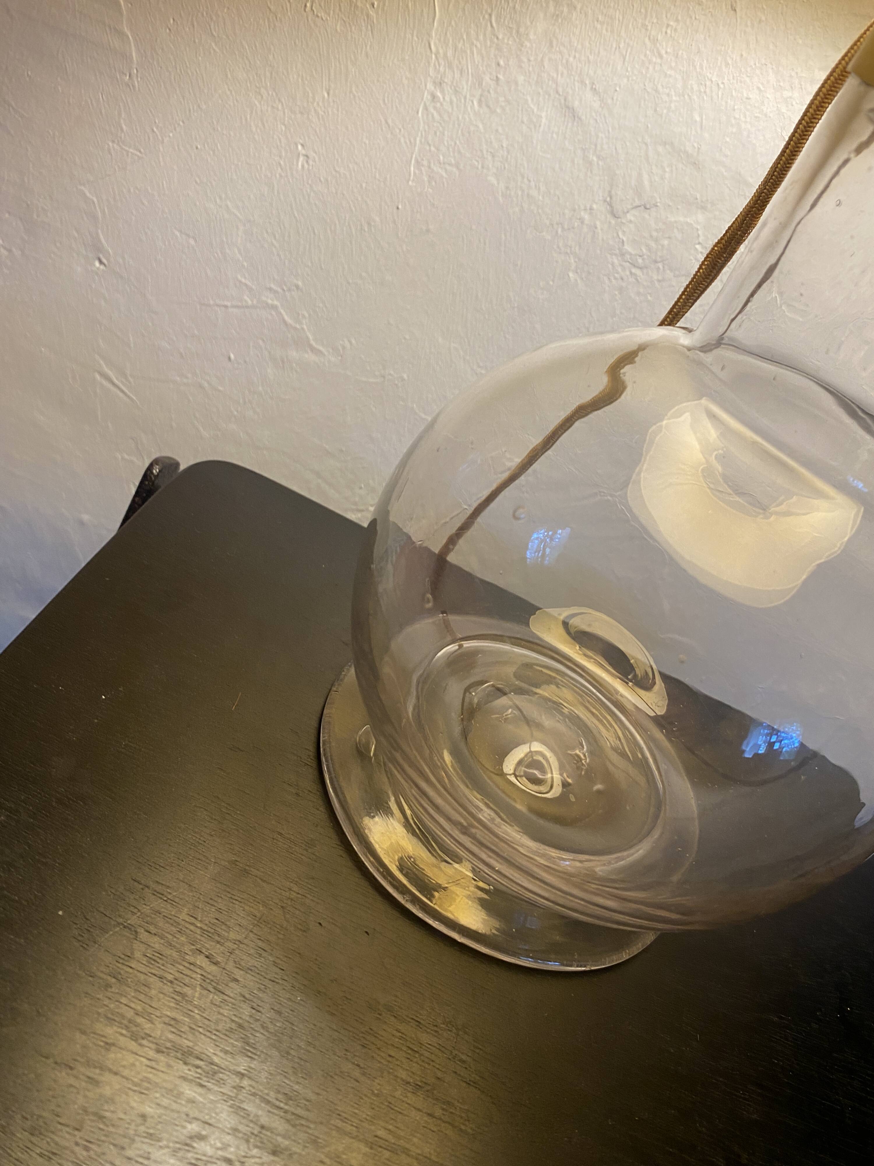 Glass lamp, brass, 2 M fabric cable, 50s lampshade