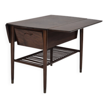 1950s, Danish foldable coffee table with drawer and shelf, original condition.