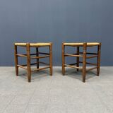 Set of Dutch beechwood stools with rush seat