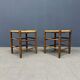 Set of Dutch beechwood stools with rush seat