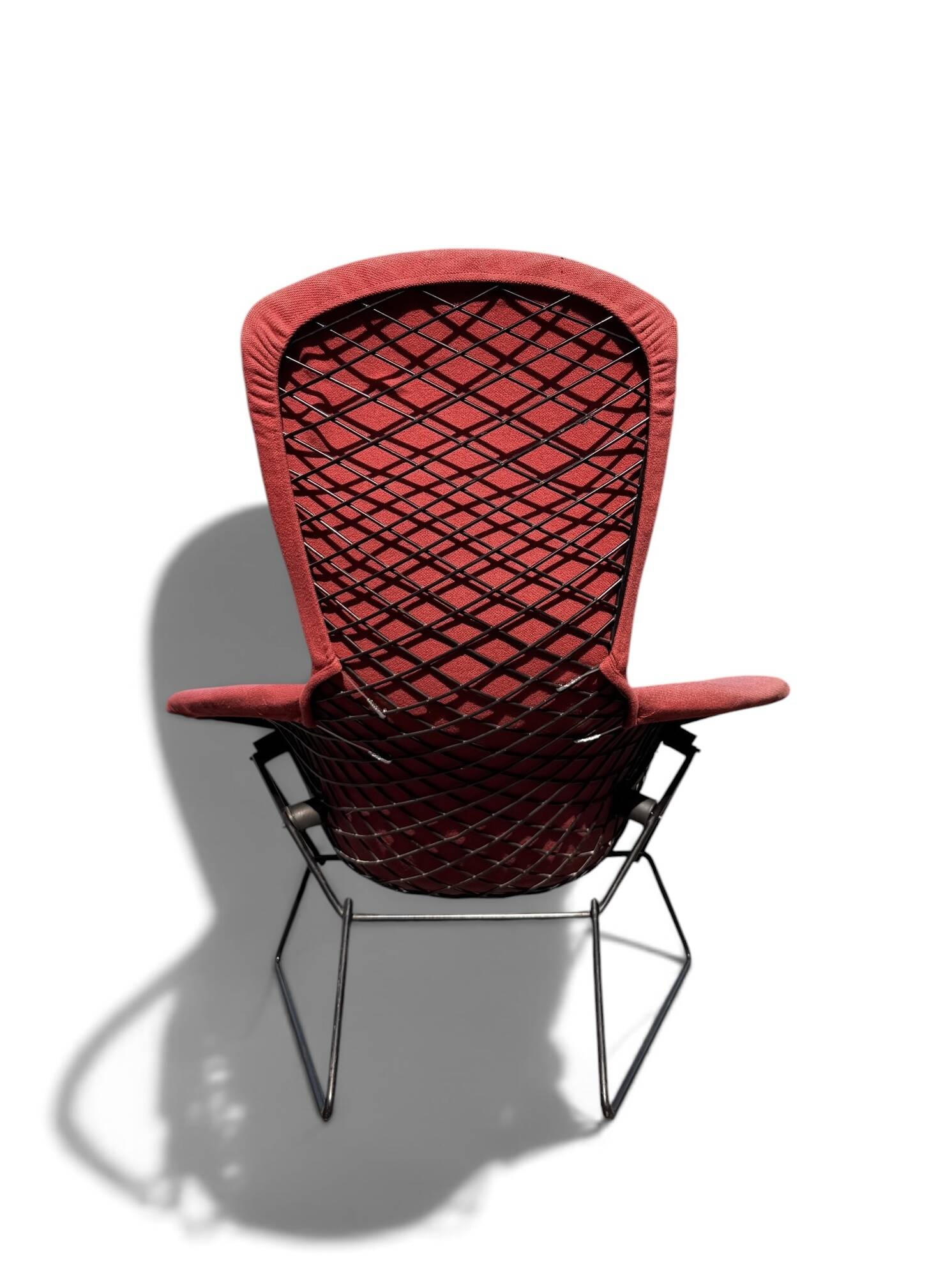 Bird Chair & Ottoman Harry Bertoia for Knoll - Black Mesh & Red Fabric