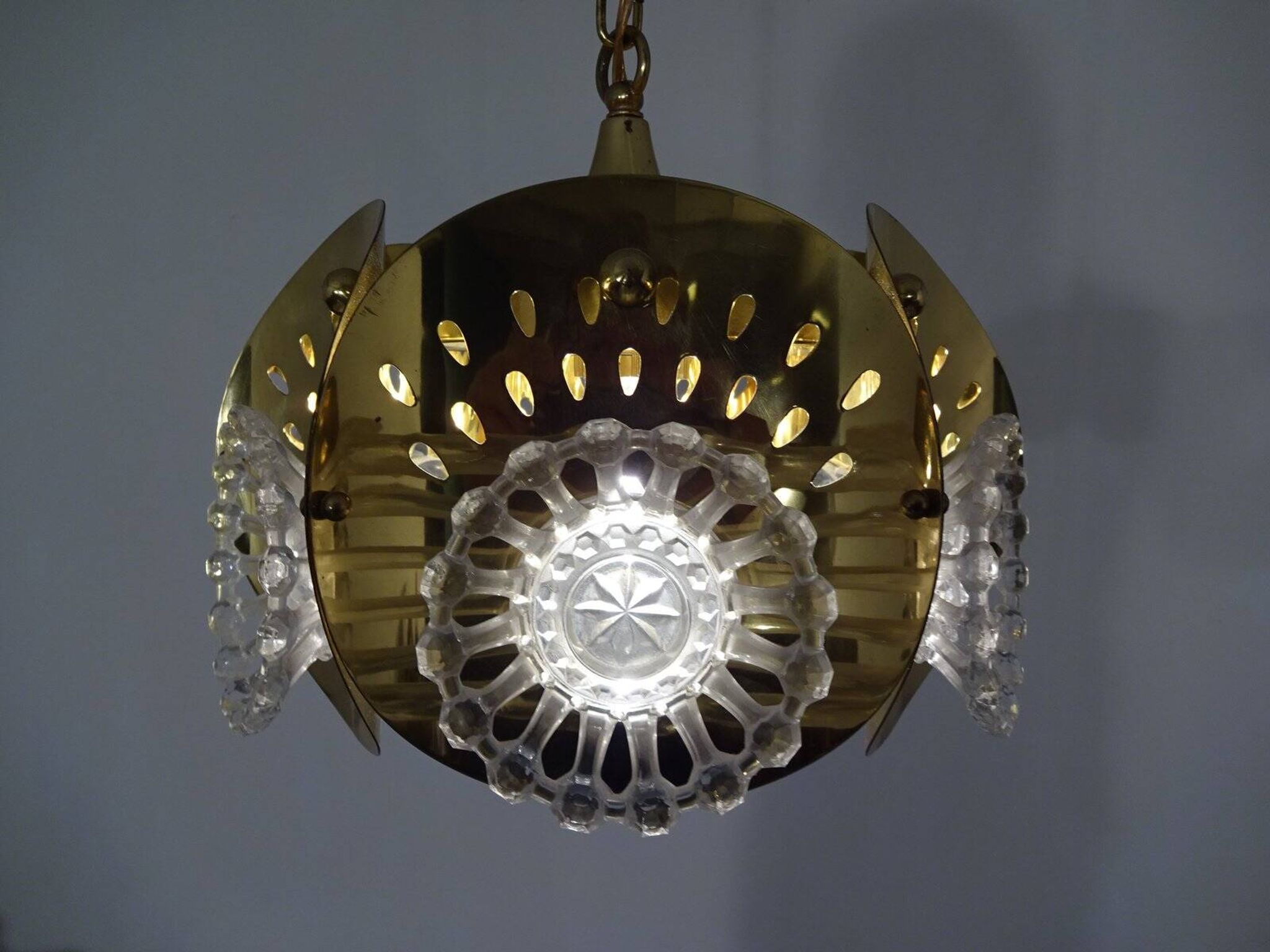 Italian Brass & Glass Ceiling Lamp, 1960s