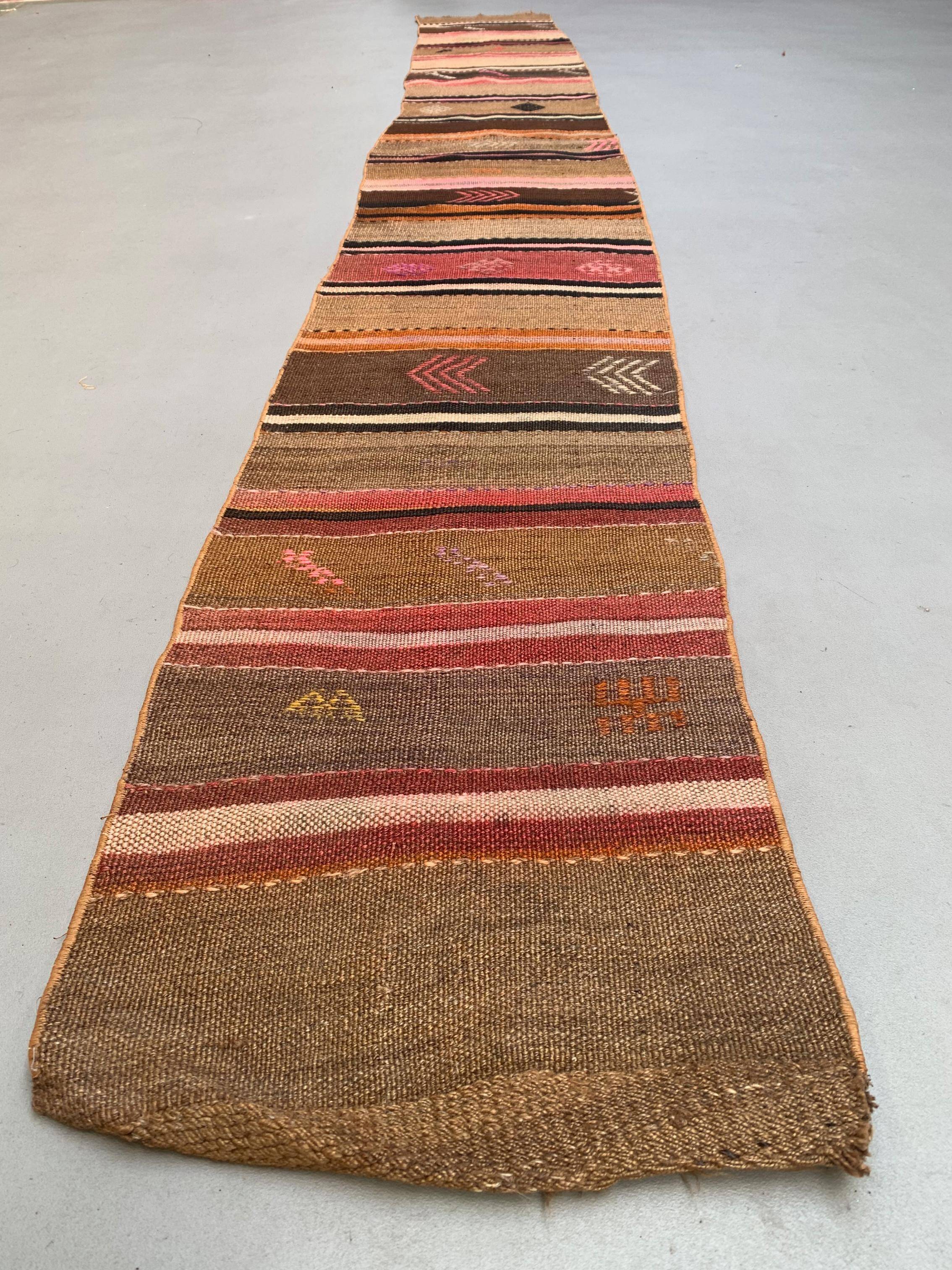Old turkish narrow kilim runner 372x48 cm shabby chic, vintage kelim