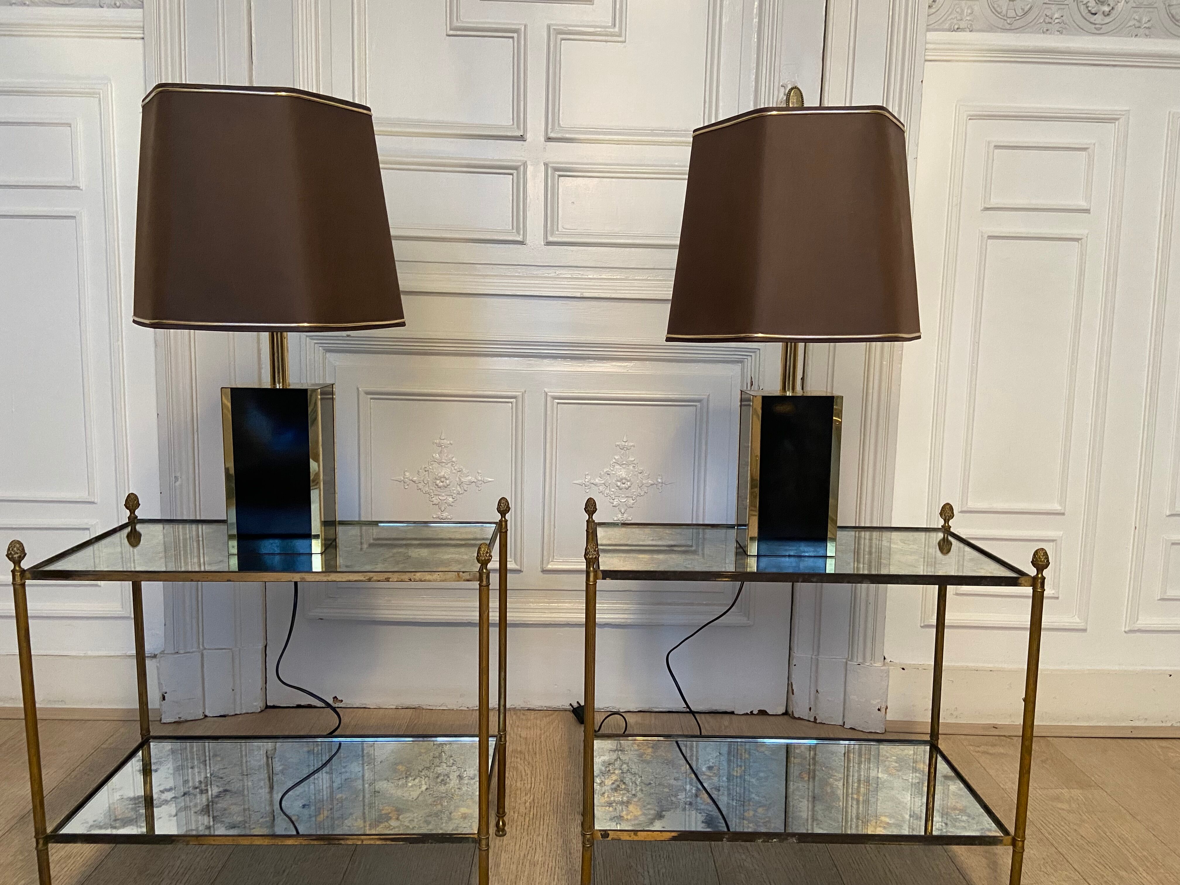 Pair of black and gold lacquered lamps, 1980s