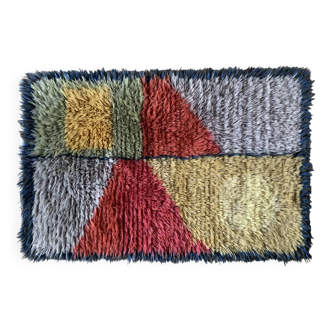 Vintage Swedish Wool Rya Rug Woven Handmade Vintage 1970s