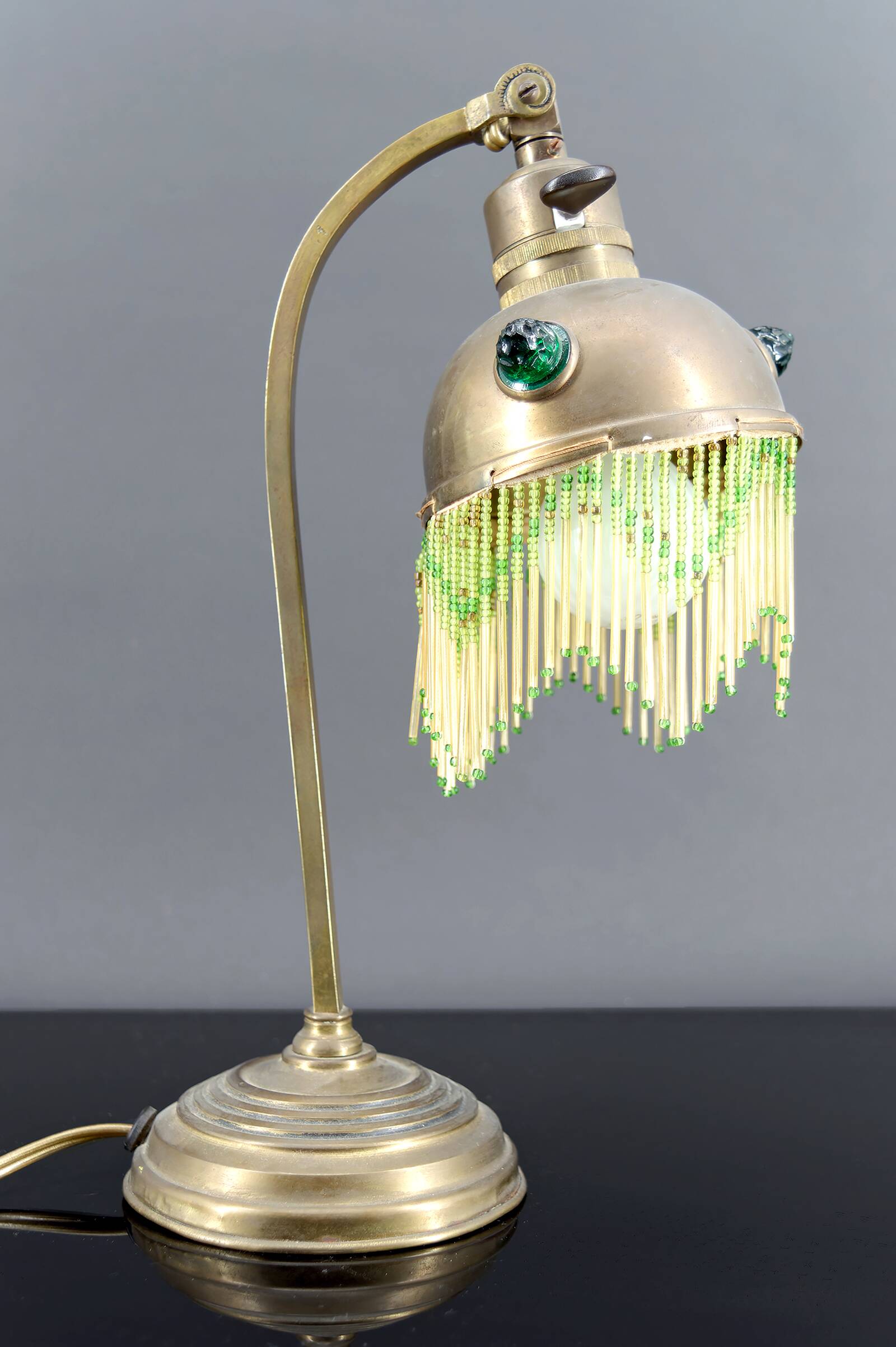 Art Nouveau Brass and Glass Cabochon Table Lamp, Circa 1910