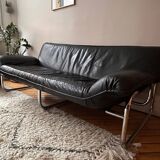 Black leather sofa designed by Johan Bertil Häggström