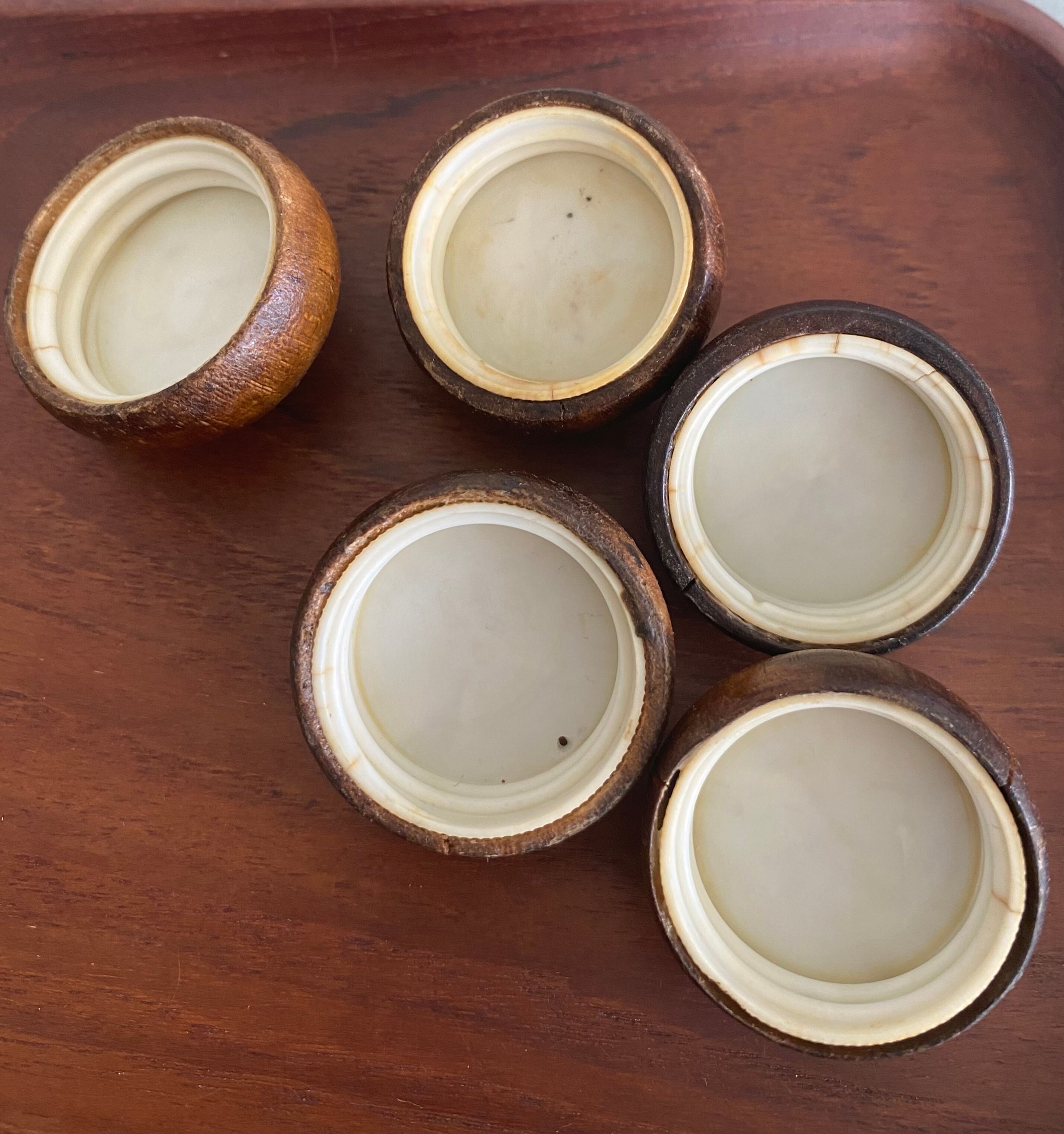 Set of glass and wood spice jars