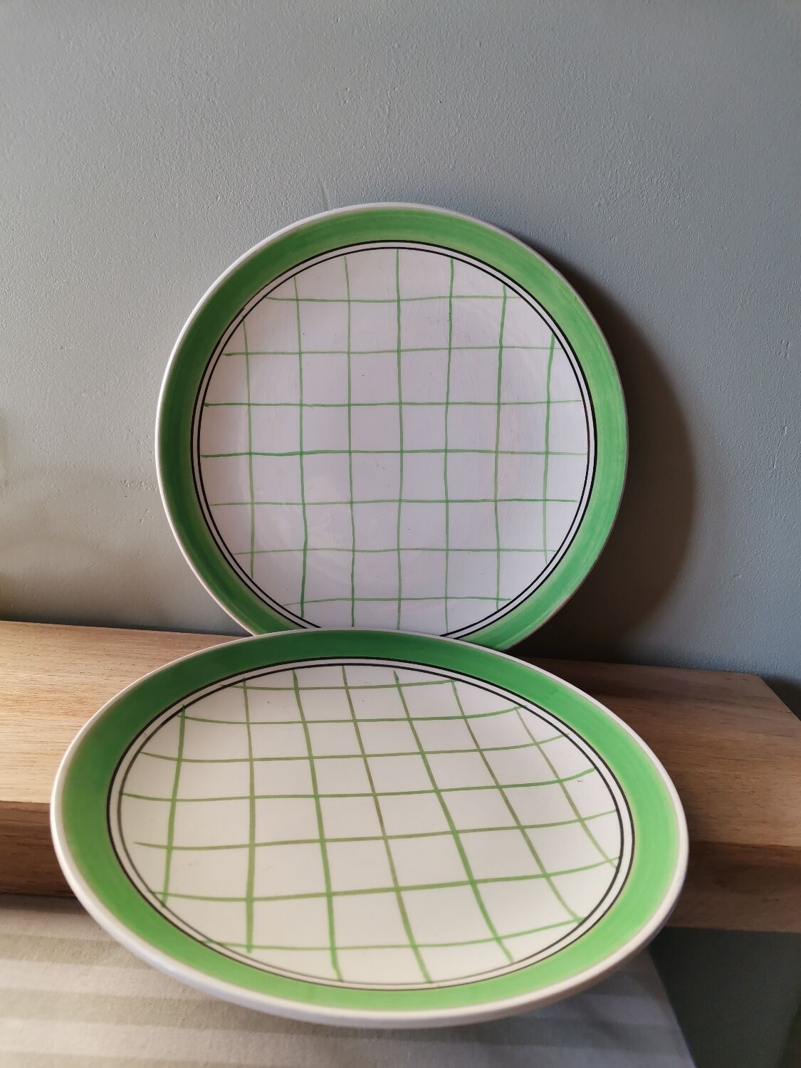Set of 2 flat plates vintage opaque porcelain tiles from Gien France Michel handmade france