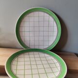 Set of 2 flat plates vintage opaque porcelain tiles from Gien France Michel handmade france
