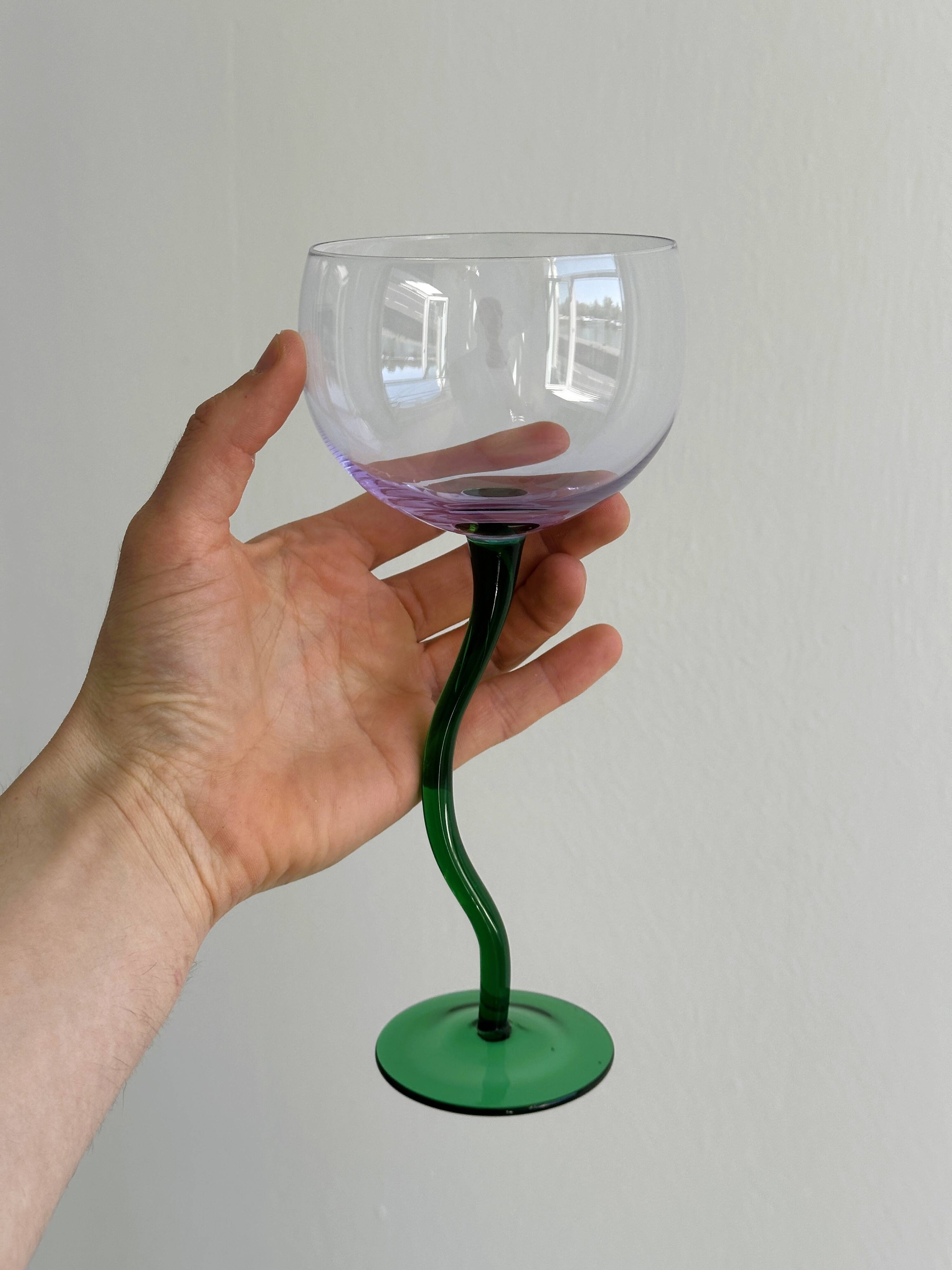 6 colored glasses with twisted feet