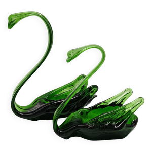 2 CYGNES verre vintage, - vert