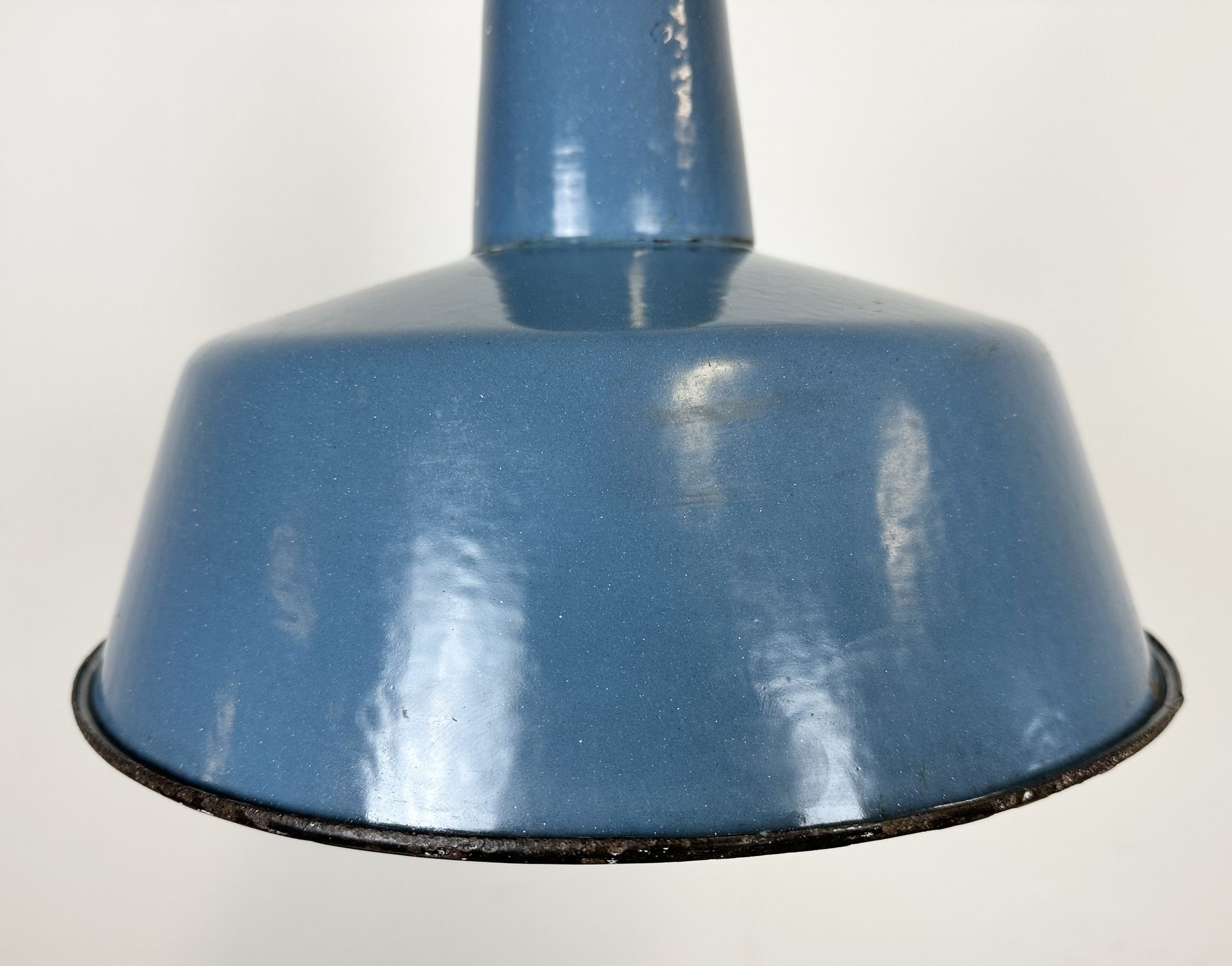 Industrial Blue Enamel Factory Lamp with Cast Iron Top, 1960s