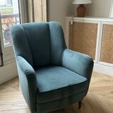 lot pair of signed armchairs with headboard