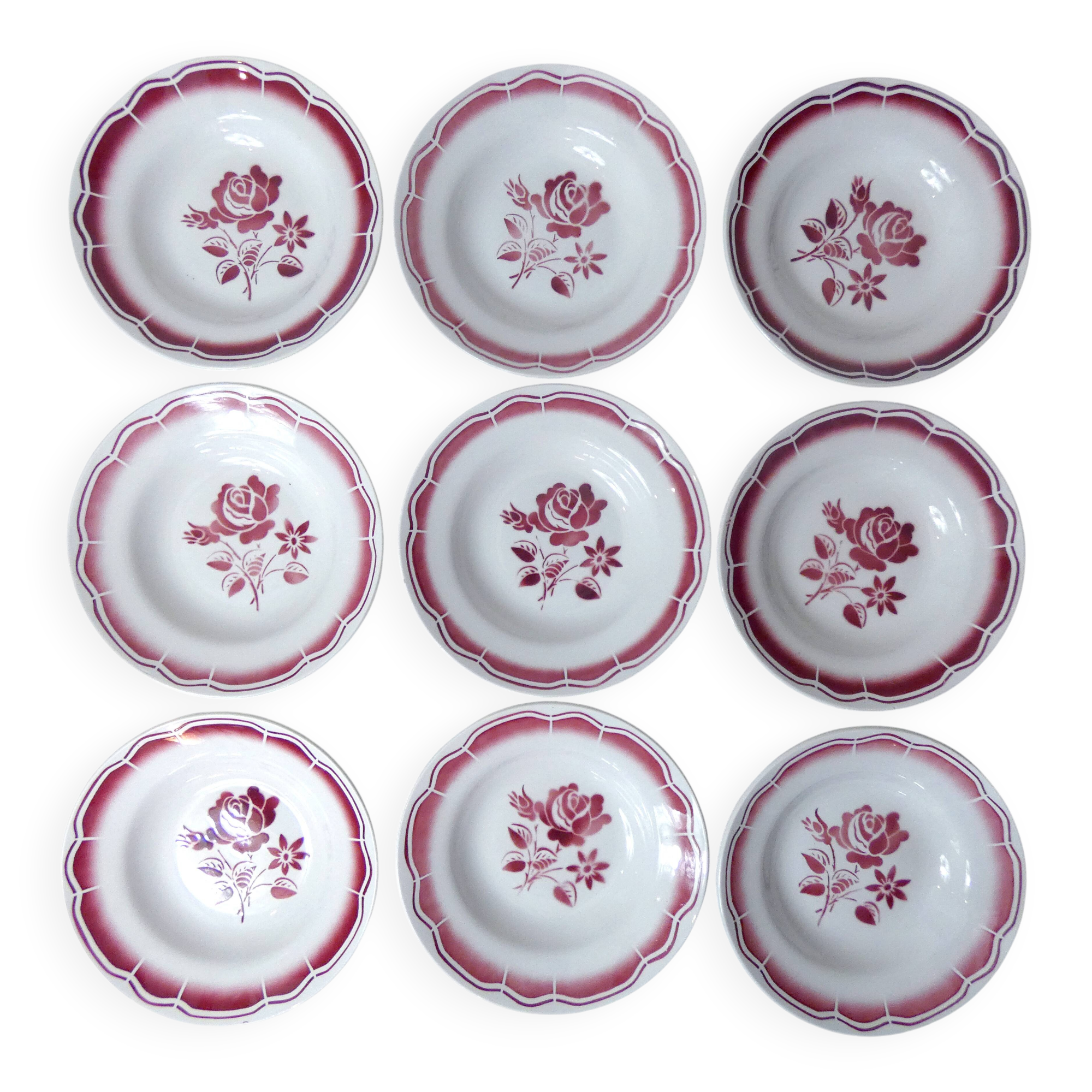 9 FB Digoin pink soup plates