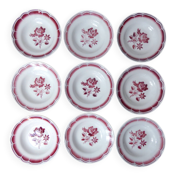 9 FB Digoin pink soup plates