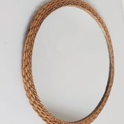 Rustic French Provence Wicker Round Mirror, Mid-Century, Handmade, France