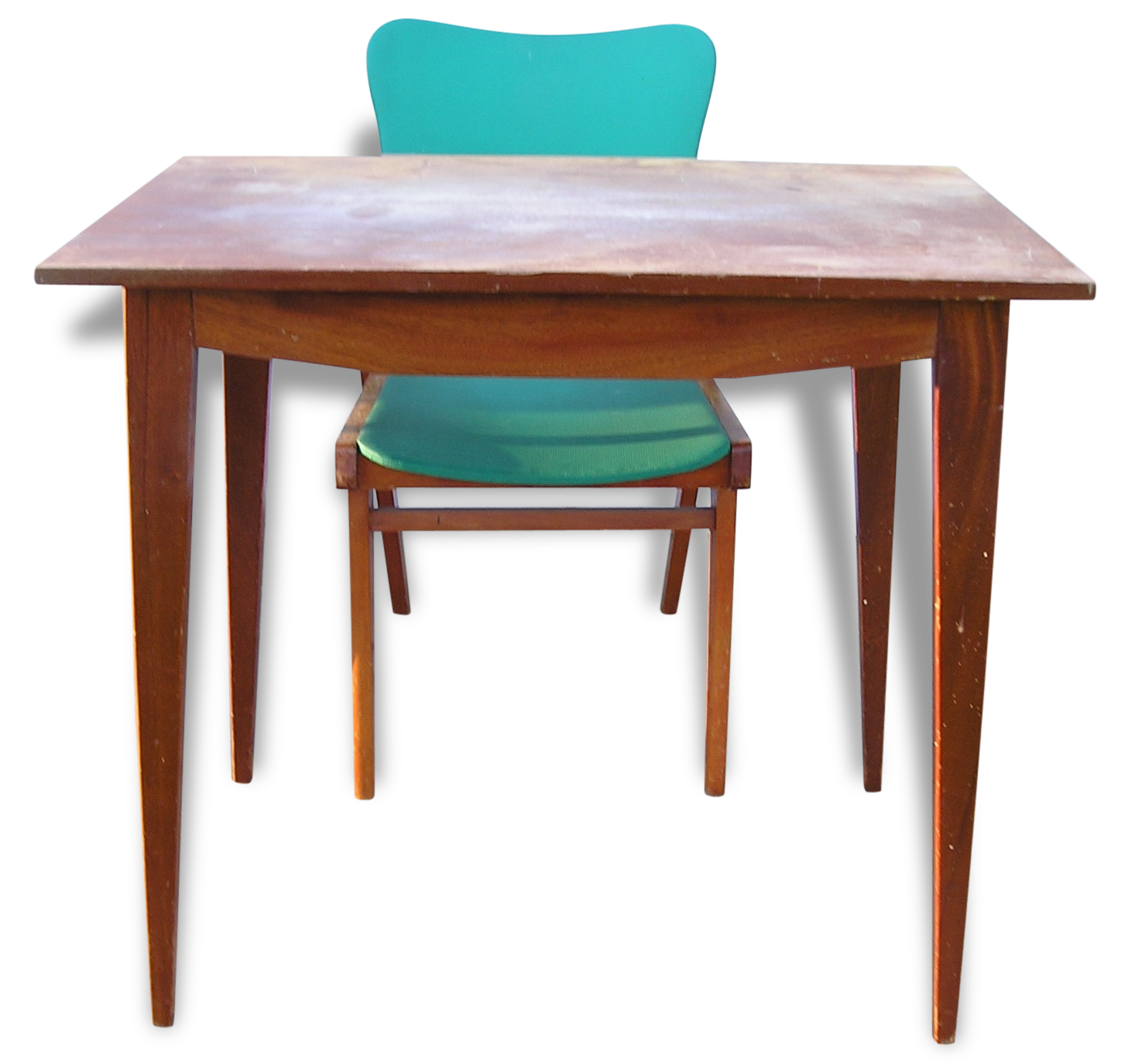 Table-desk set and his green leatherette Chair of the 1960s, feet vintage compass