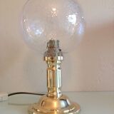 Brass bedside lamp and bubbled glass globe / vintage 60s-70s